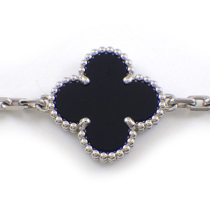 Van Cleef & Arpels Vintage Alhambra 5 Motif Bracelet with Onyx & Diamonds