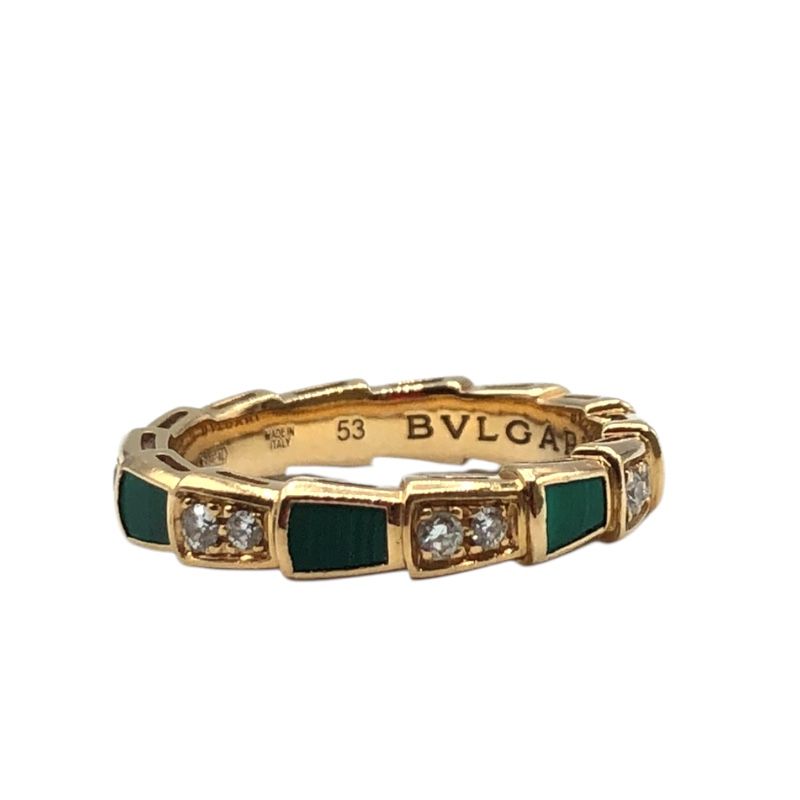 BVLGARI Serpenti Viper Ring K18PG with Diamonds & Malachite