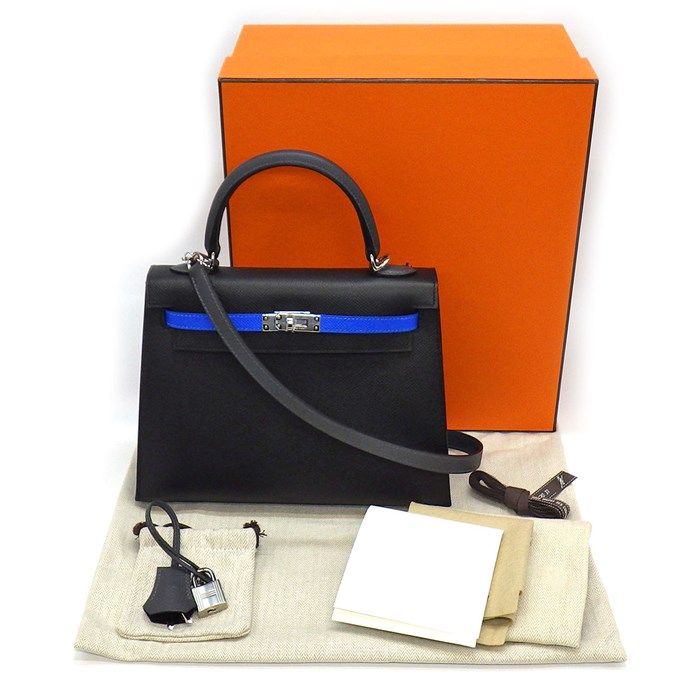HERMES Kelly 25 Tricolor Handbag - Black, Blue, Gray - 2025