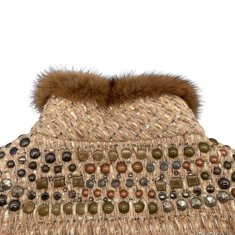 ANNA MOLINARI Beige Tweed Jacket with Fur Trim - Exquisite Craftsmanship