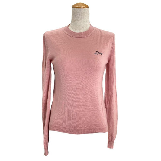 miu miu Love Embroidered Knit Top in Pink - Size 36