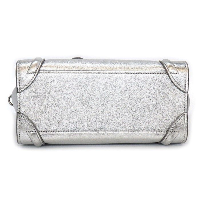CELINE Luggage Nano Handbag in Metallic Silver - Timeless Elegance