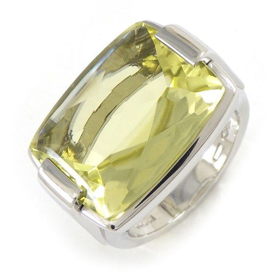 BVLGARI Allegra Square Faceted Lemon Quartz Ring in K18 White Gold