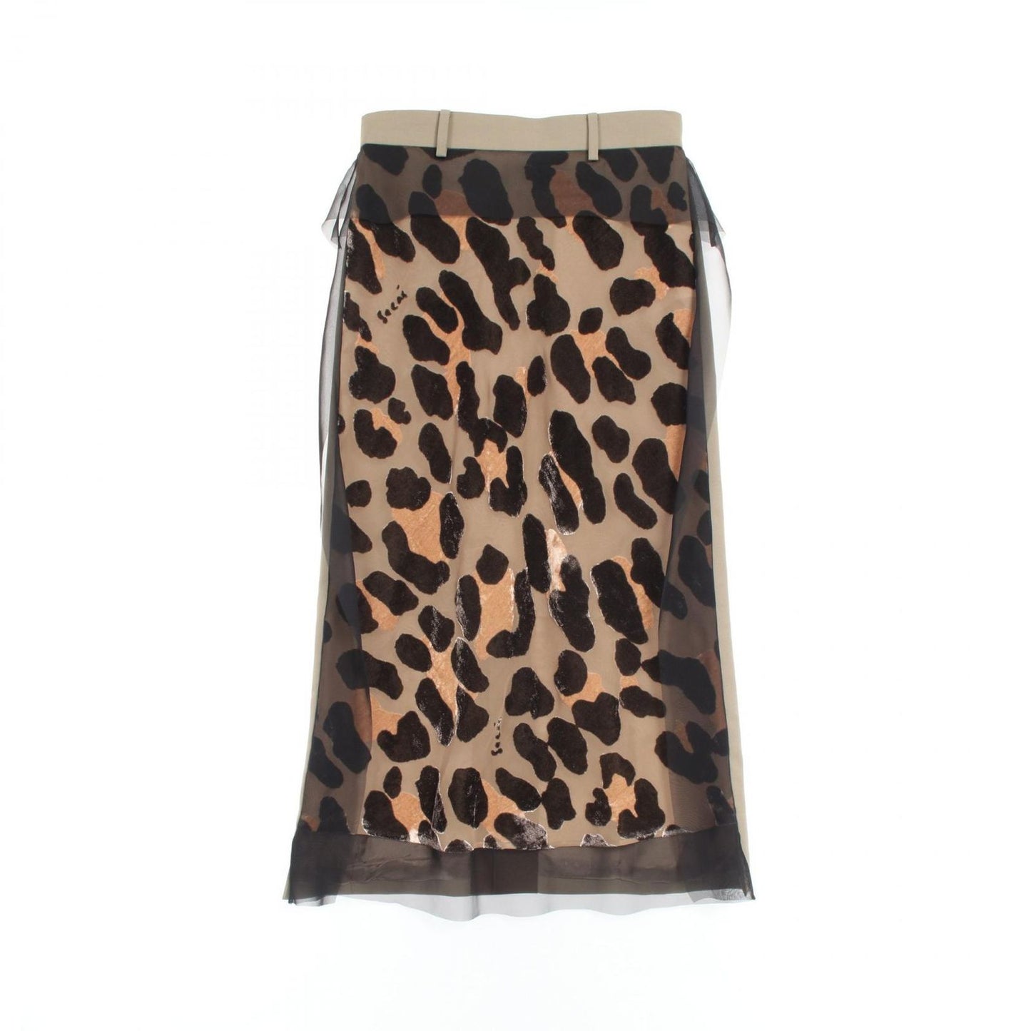 Sacai Wool Skirt in Khaki, Beige & Black - Timeless Elegance