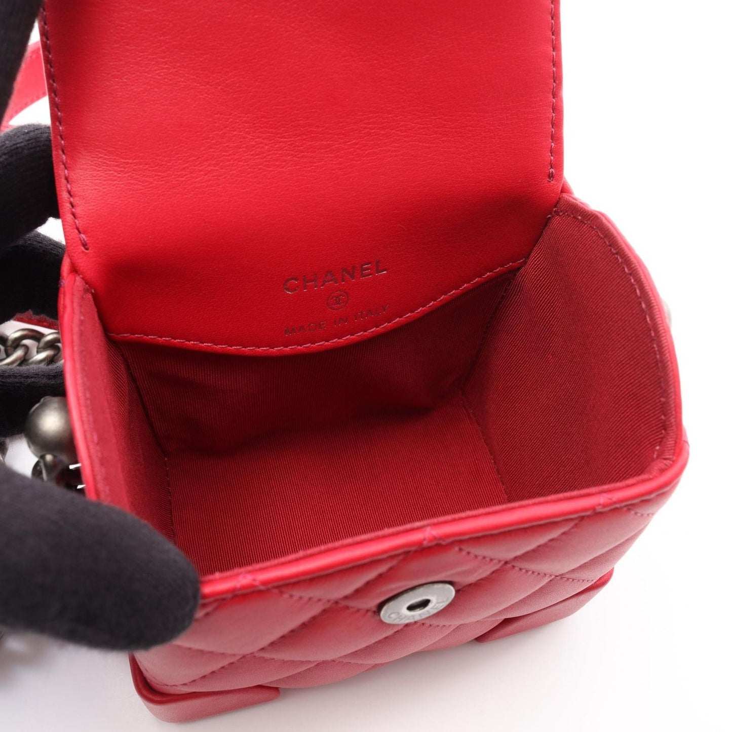 CHANEL Matelassé Mini Vanity Shoulder Bag in Magenta Lambskin