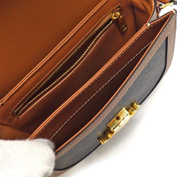 CELINE Teen Buzas Claire Shoulder Bag in Tan Canvas & Calfskin