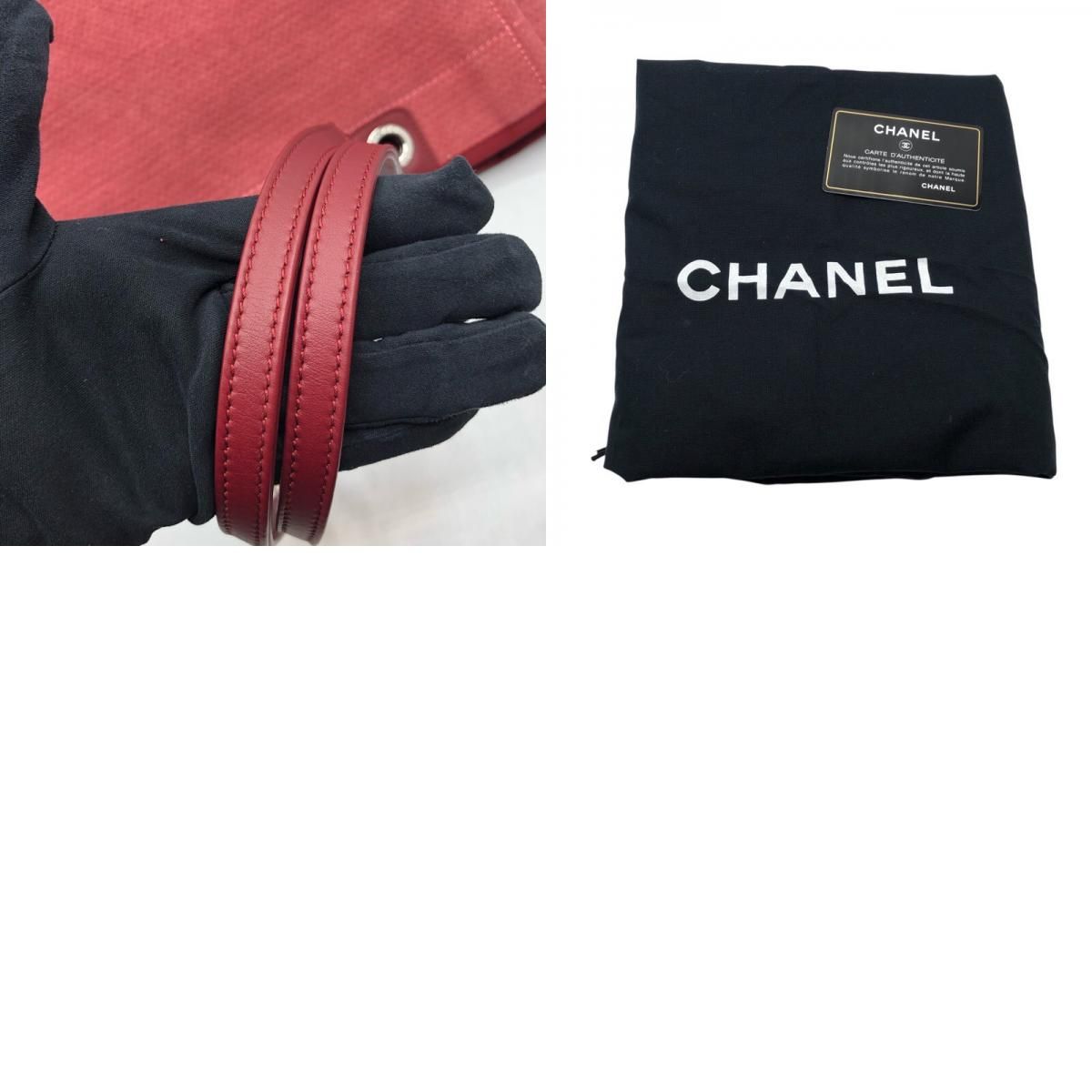 CHANEL Deauville MM Tote Bag in Red Canvas with Silver Hardware