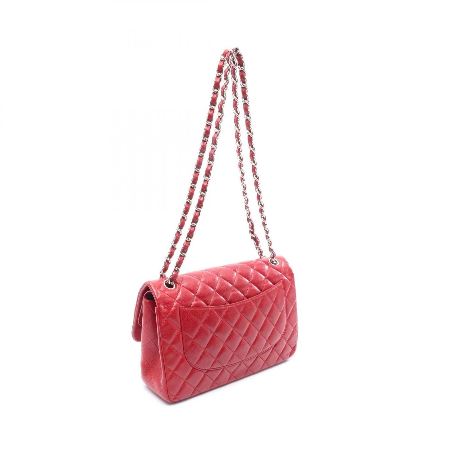 CHANEL Classic De Camellia 30 Large W Flap Shoulder Bag - Red Caviar