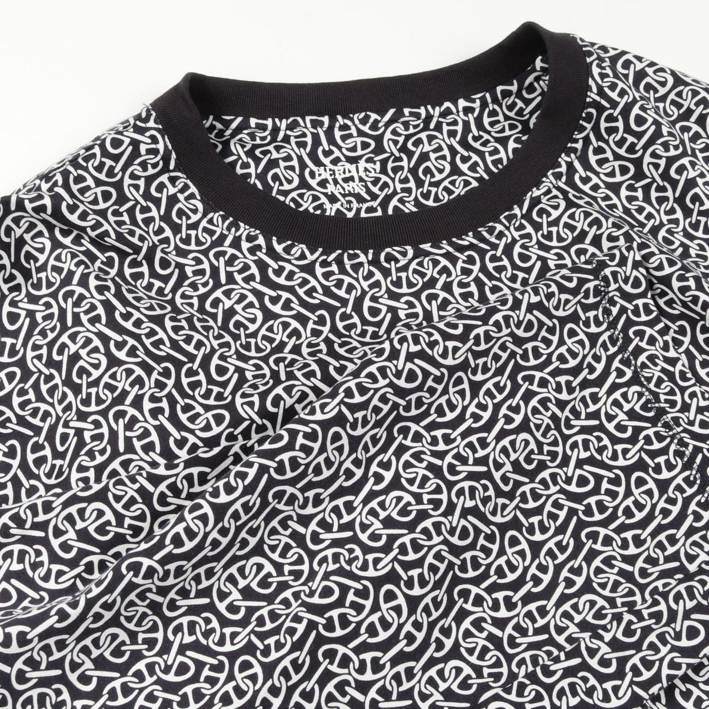 HERMES Naoussa Chaine Print Cotton T-Shirt - Navy - Size 42