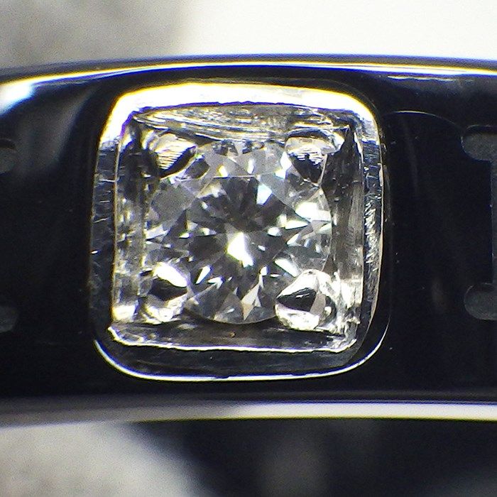 BVLGARI Double Logo Ring with Diamond in Black Ceramic & K18WG
