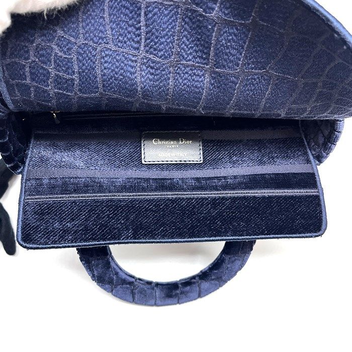 Dior Lady D Lite Medium Handbag in Navy & Red Velvet