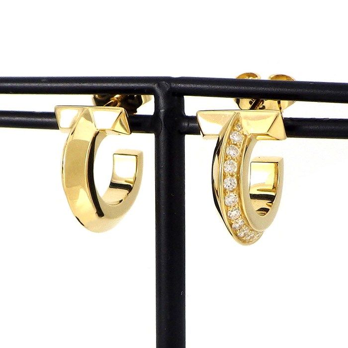 Tiffany & Co. T One Hoop Earrings with Diamonds in 18K Yellow Gold