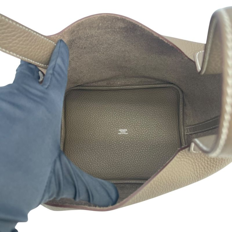 HERMES Picotin Lock MM Handbag in Etoupe with Silver Hardware