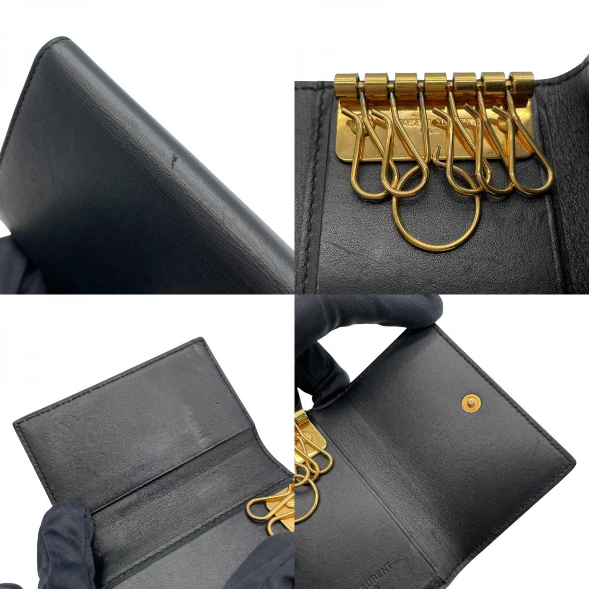 SAINT LAURENT 6-Key Holder in Black Calf Leather - Timeless Elegance