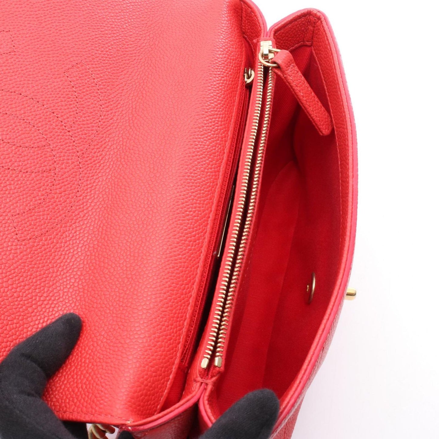 CHANEL Matelassé Top Handle Shoulder Bag in Red Caviar Leather