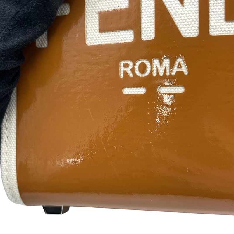 Fendi Sunshine Shopper Mini Handbag - Brown & Ivory Patent Canvas