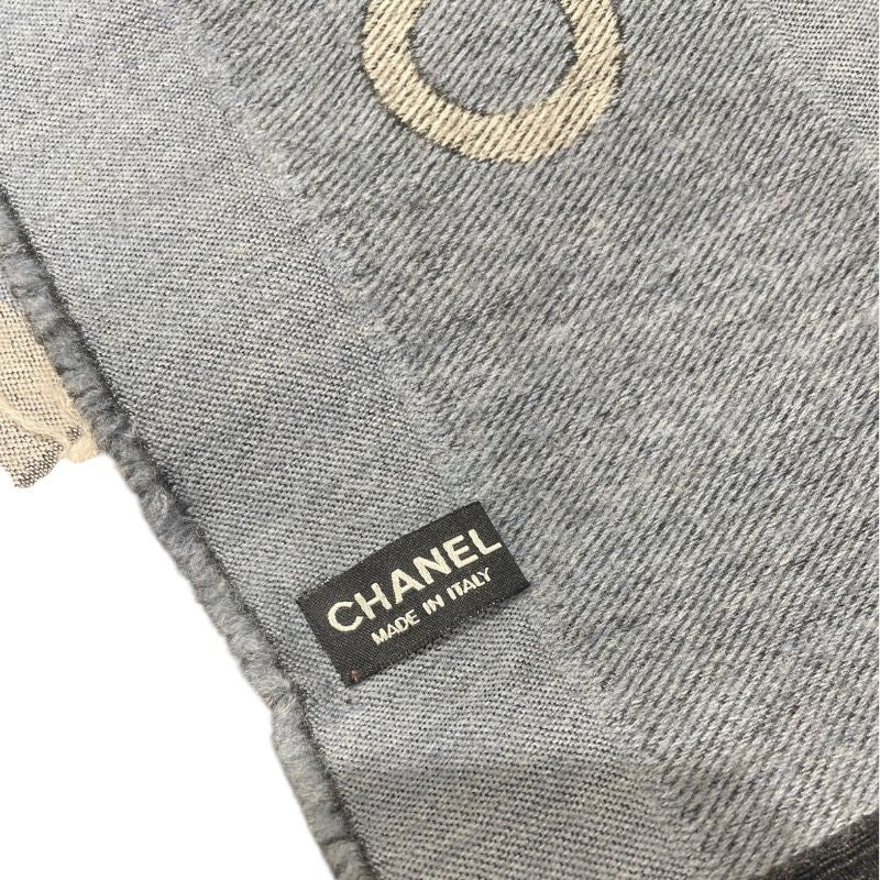 CHANEL Oversized Scarf in Gray, Blue & Beige - Cashmere, Silk & Wool