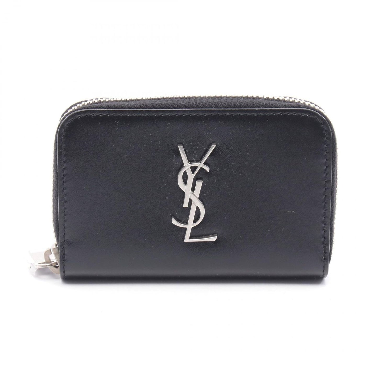 SAINT LAURENT YSL Logo Coin Case in Black Leather - New