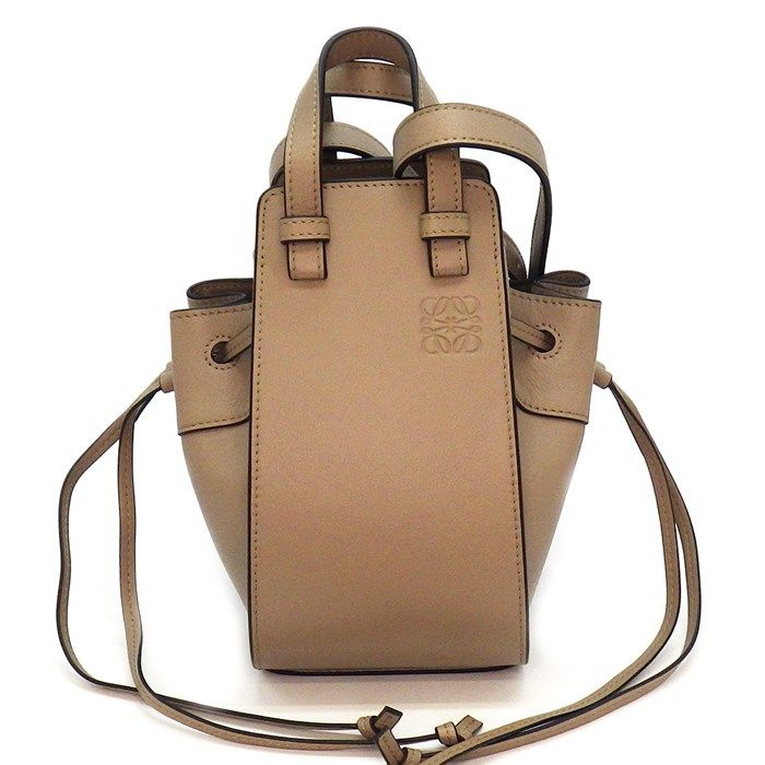 LOEWE Hammock Mini Drawstring Shoulder Bag in Greige Calfskin