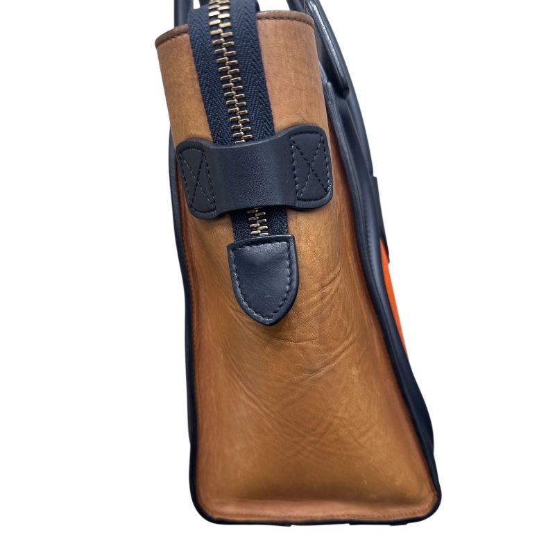 CELINE Luggage Micro Shopper in Orange & Navy Leather - Exclusive Handbag