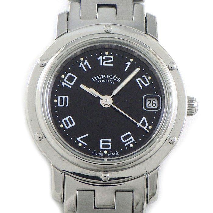 HERMES Clipper CL4.210 Date Watch - Black Dial, Stainless Steel