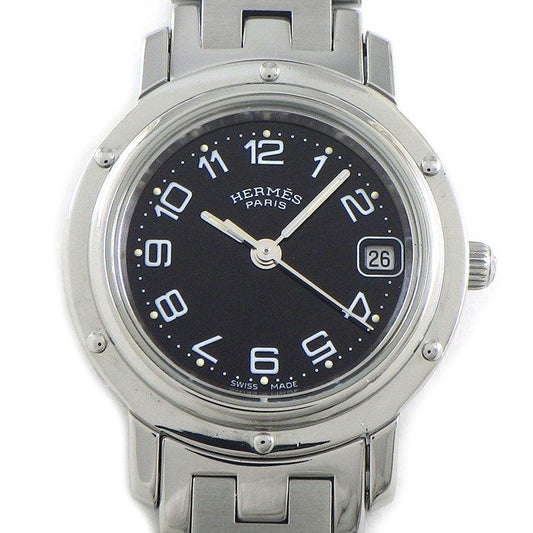 HERMES Clipper CL4.210 Date Watch - Black Dial, Stainless Steel