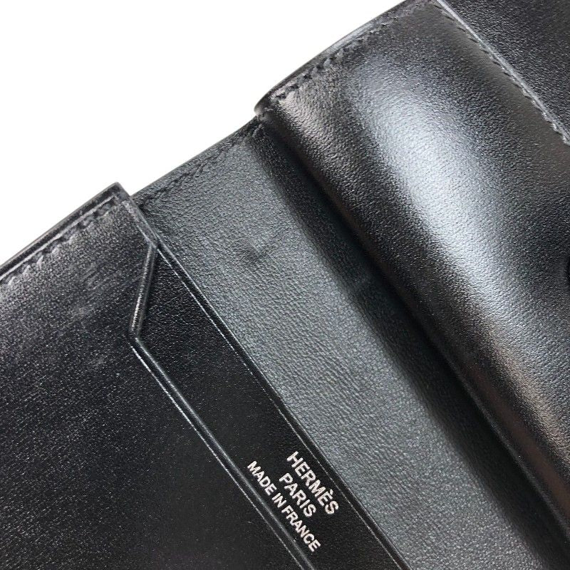 HERMES Béarn Mini Card Case in Black Box Calfskin with Gold Hardware