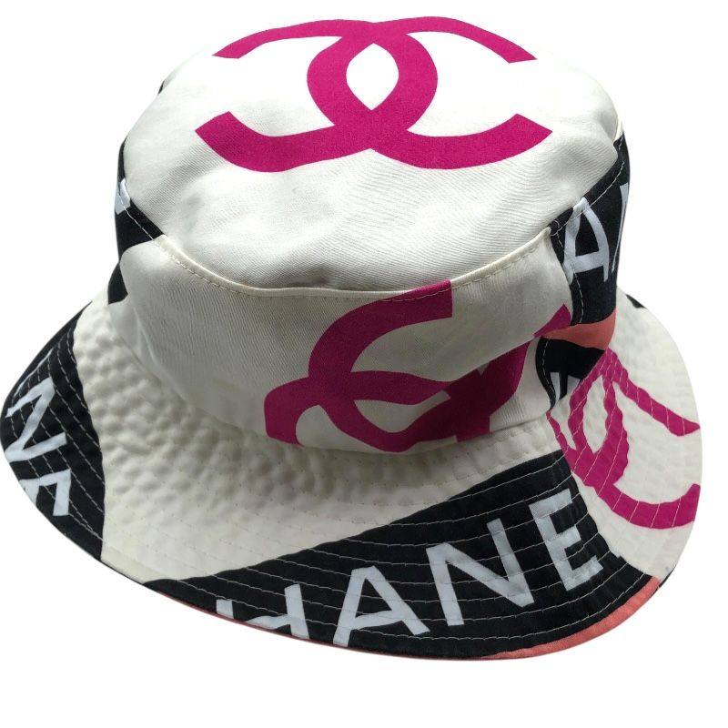 CHANEL Coco Mark Pattern Bucket Hat in Black, White & Pink