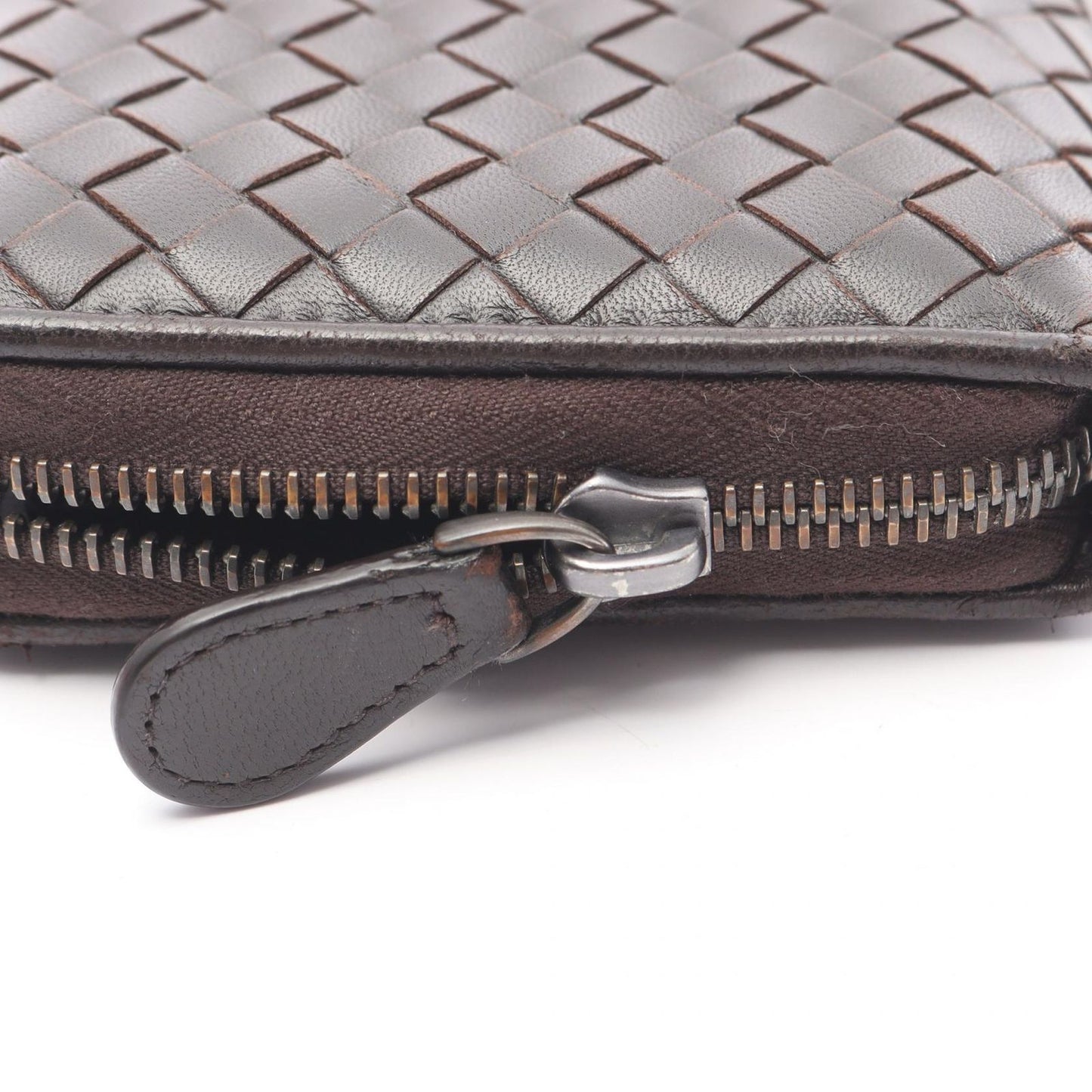 BOTTEGA VENETA Intrecciato Round Long Wallet in Dark Brown Leather