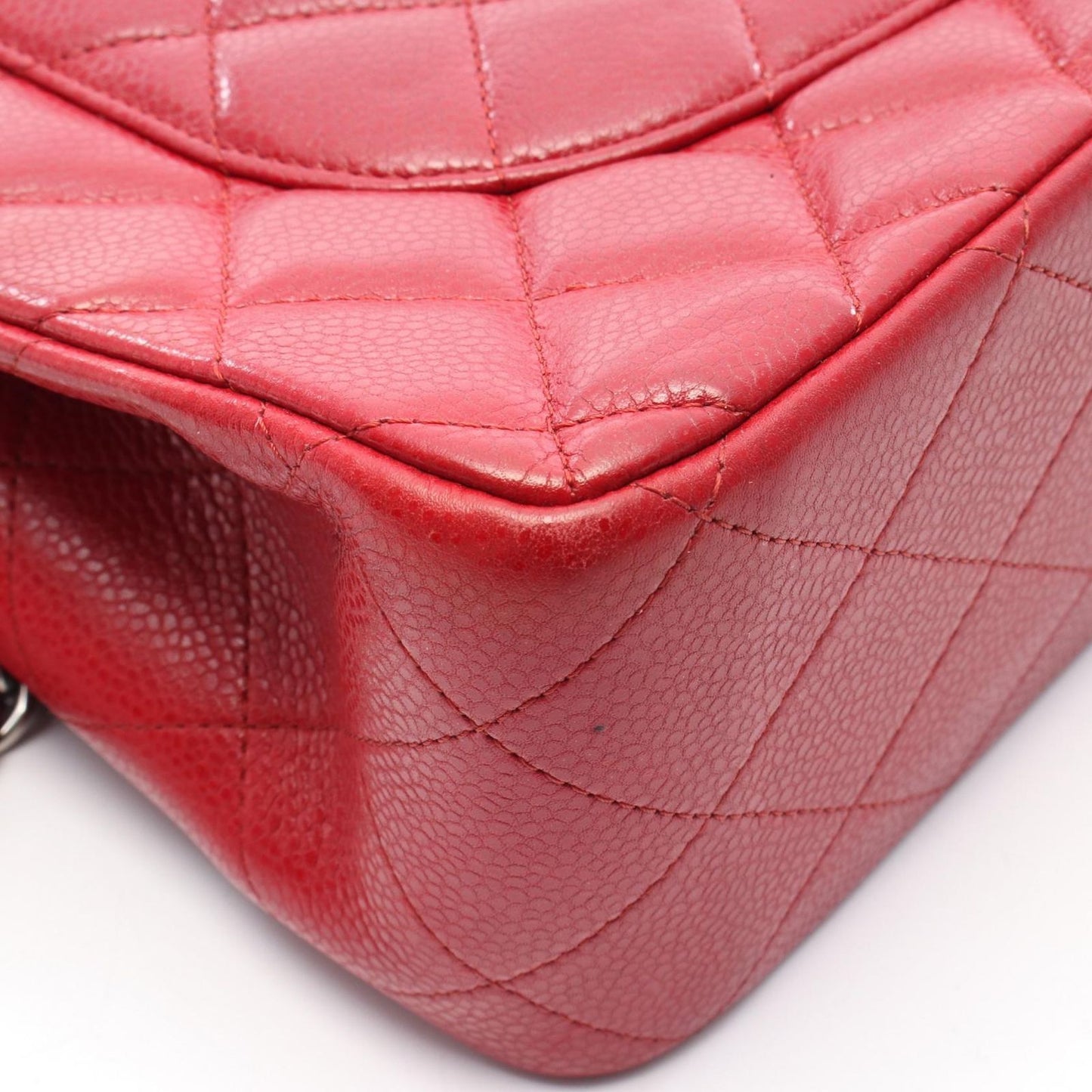 CHANEL Classic De Camellia 30 Large W Flap Shoulder Bag - Red Caviar