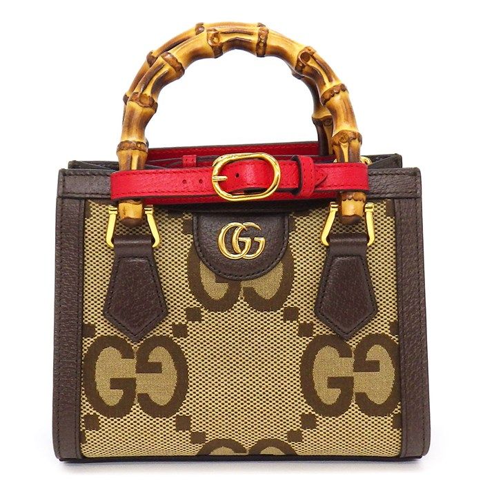 GUCCI Diana Small Handbag in Camel & Ebony Jumbo GG Canvas