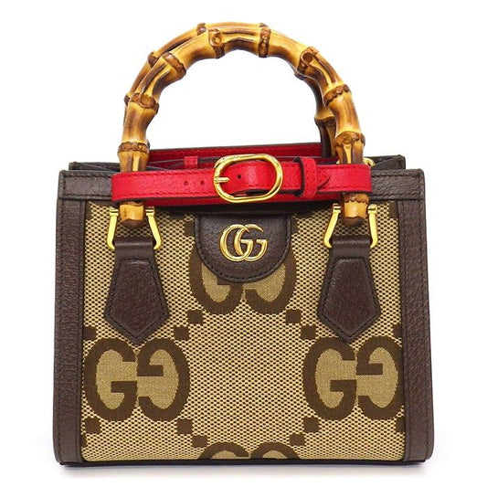 GUCCI Diana Small Handbag in Camel & Ebony Jumbo GG Canvas