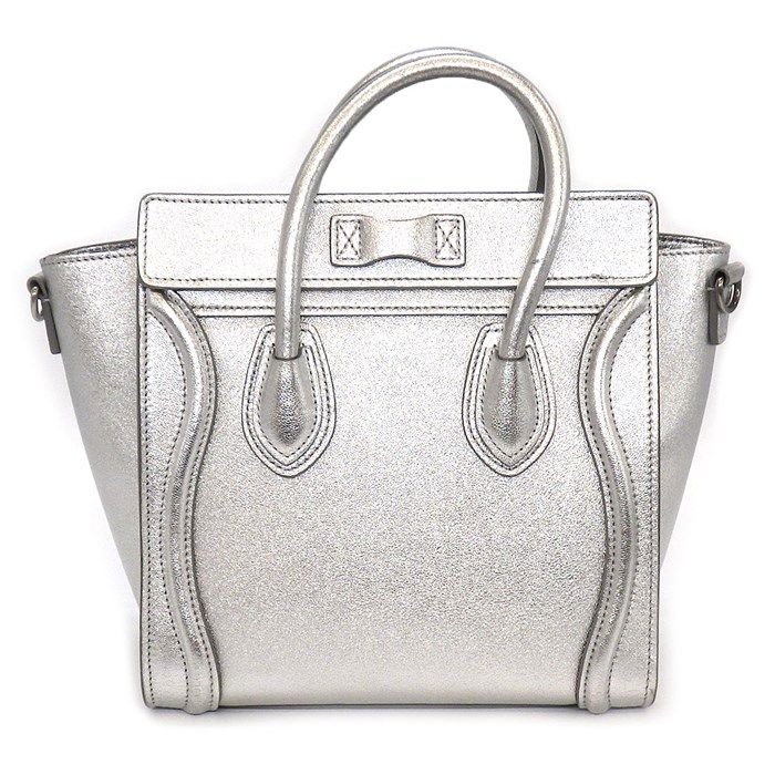 CELINE Luggage Nano Handbag in Metallic Silver - Timeless Elegance
