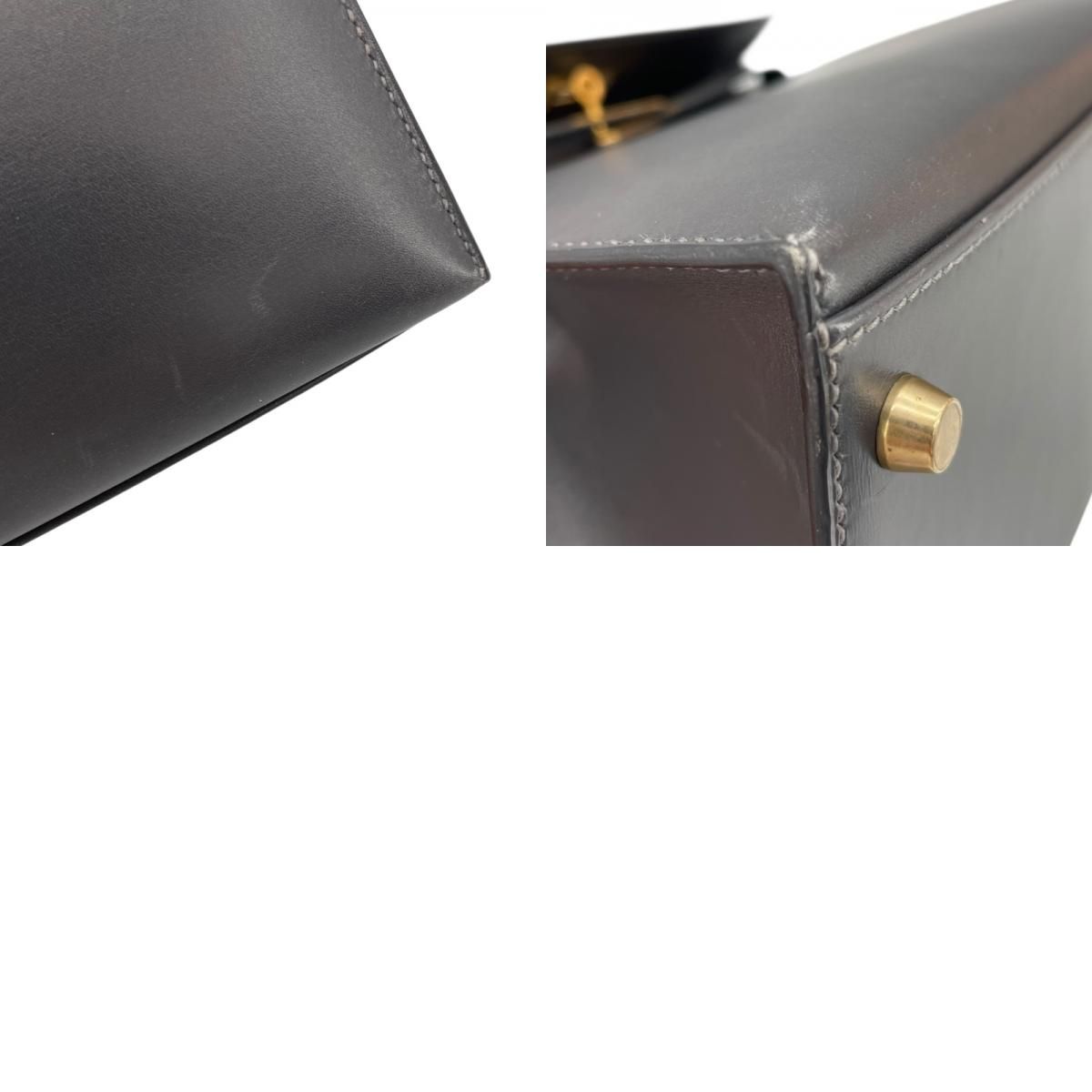 HERMES Kelly 32 Graphite Box Calf Handbag with Gold Hardware