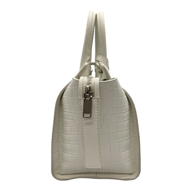 SAINT LAURENT Downtown Cabas White Croc-Embossed Leather Shoulder Bag