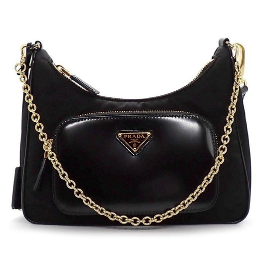PRADA Re-Nylon Mini Shoulder Bag - Black Brushed Leather