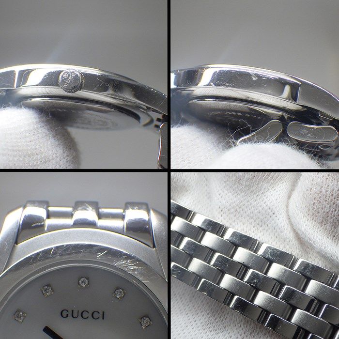 GUCCI 5500L Quartz Watch with Diamond Index and White Shell Dial