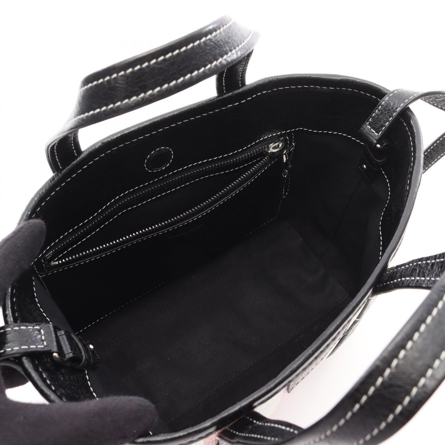 BALENCIAGA Barbès Small Handbag in Black/White/Pink Leather