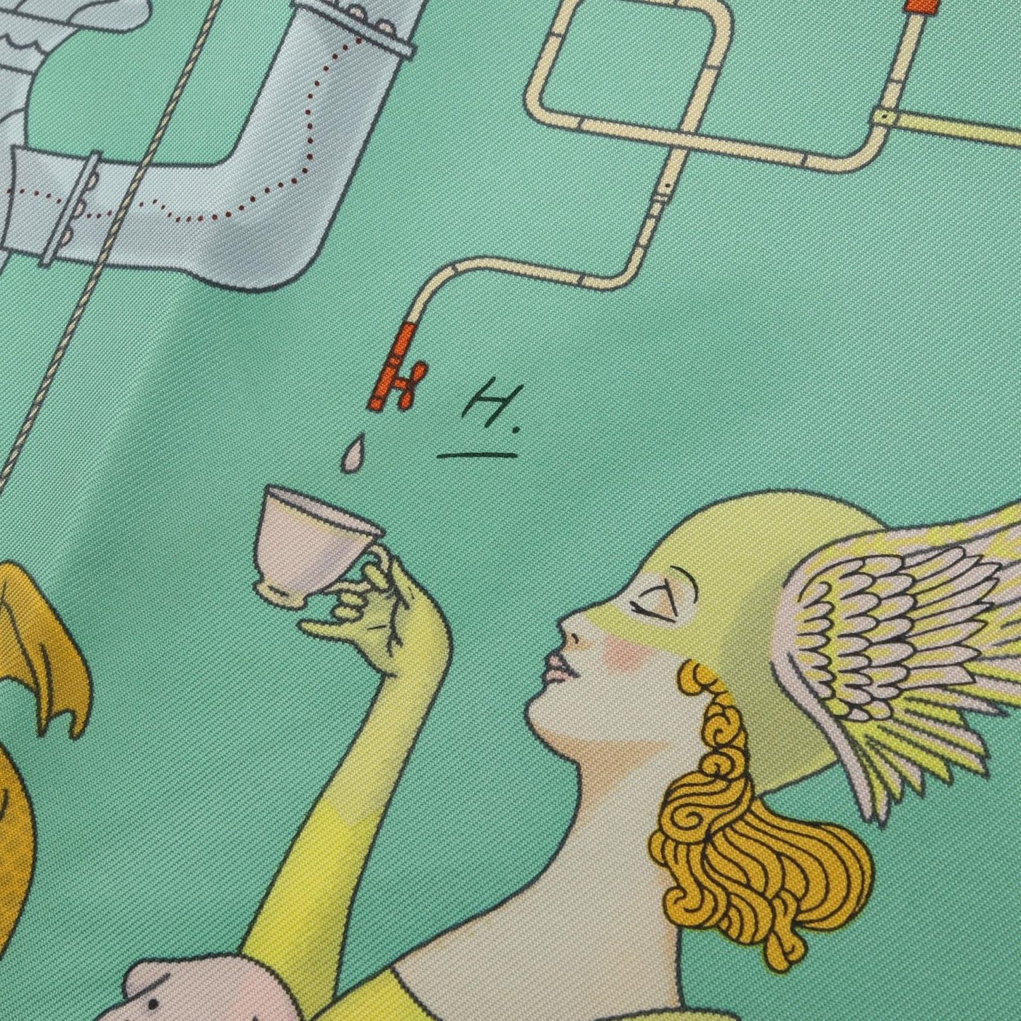 HERMES Silk Scarf 'Tea for Two' - Exquisite Green & Multicolor