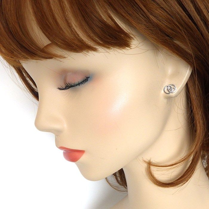GUCCI GG Logo Stud Earrings in K18 White Gold - Exquisite Craftsmanship