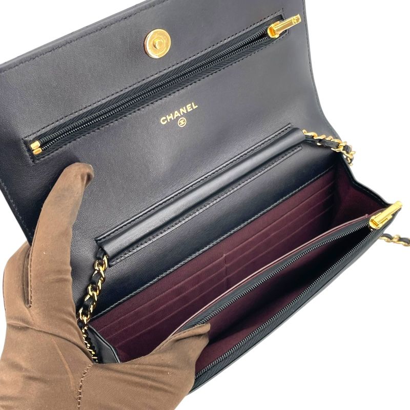 CHANEL Chain Wallet AP0250 - Black Lambskin with Gold Hardware