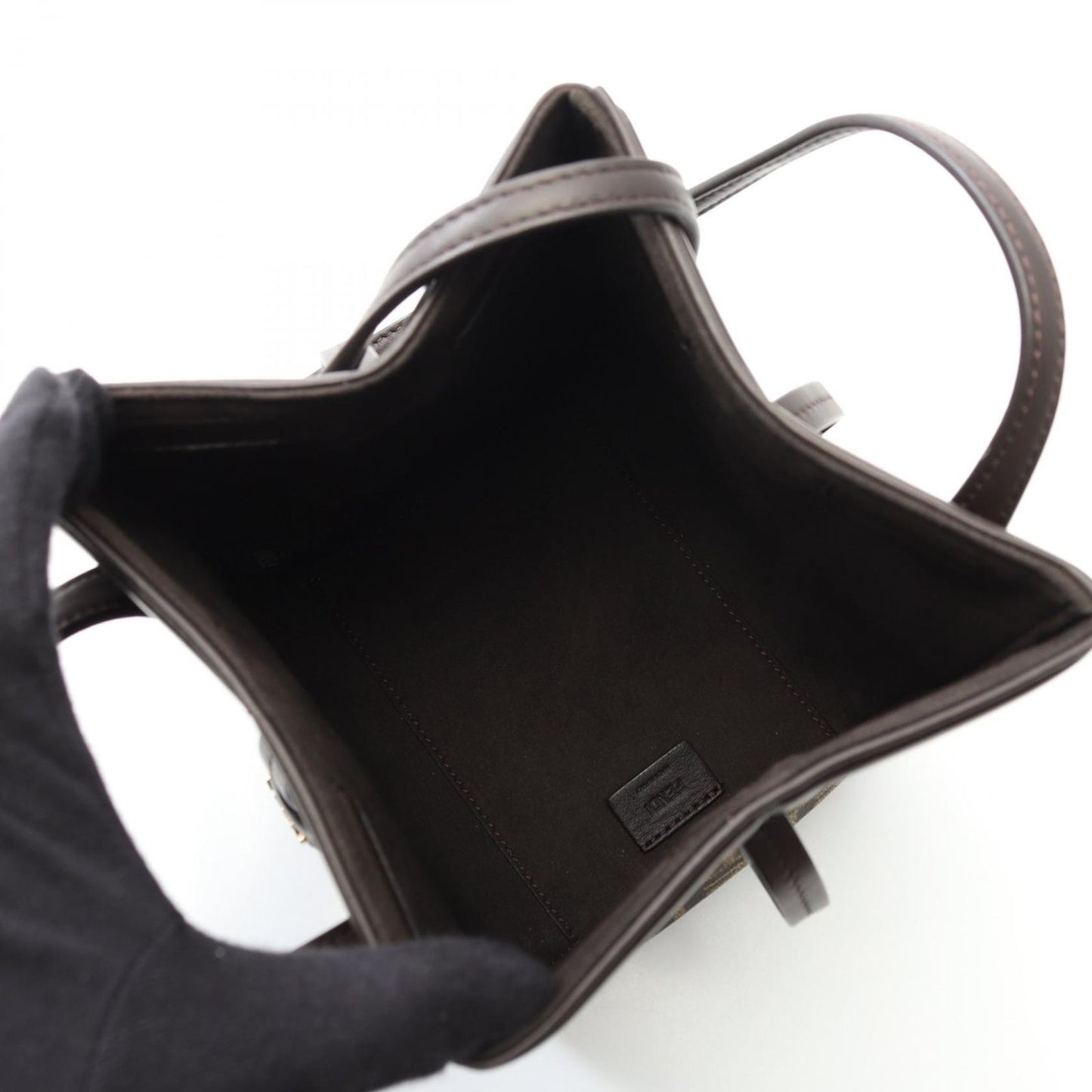 FENDI Origami Mini Shoulder Bag in Black/Khaki Canvas & Leather