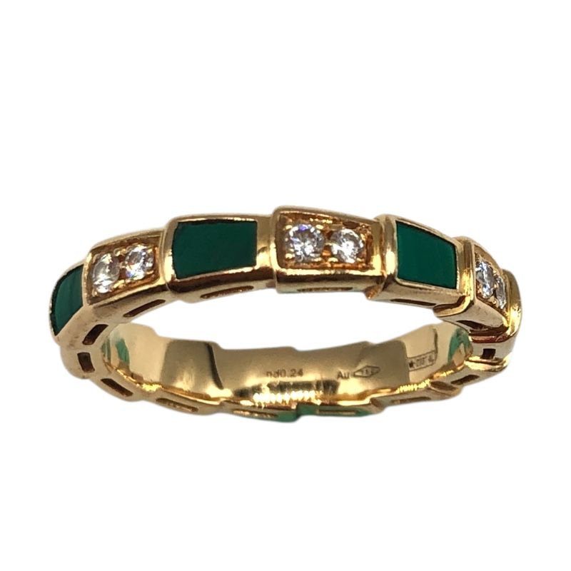BVLGARI Serpenti Viper Ring K18PG with Diamonds & Malachite