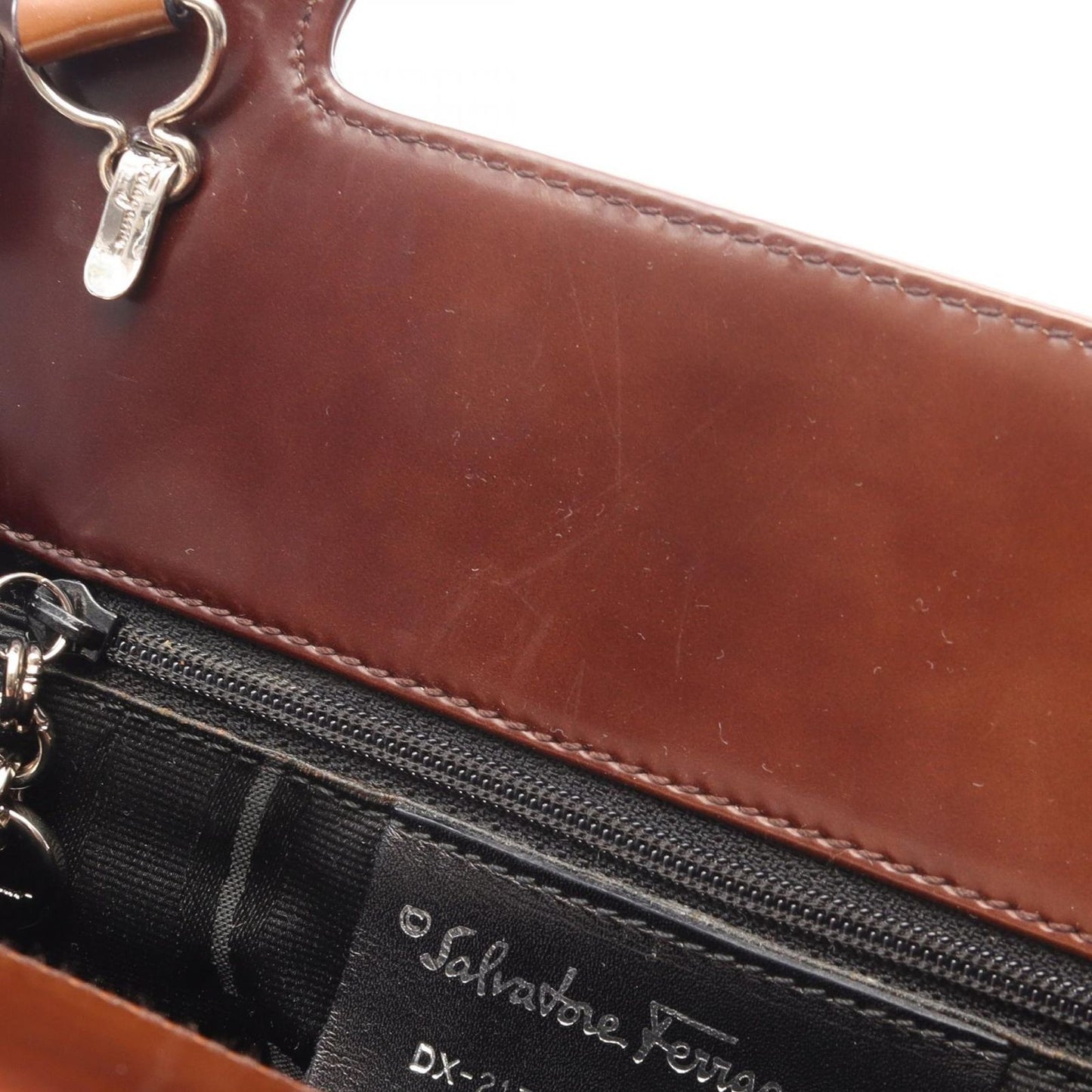 Salvatore Ferragamo Dark Brown Leather 2-Way Shoulder Handbag