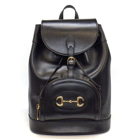 GUCCI Horsebit 1955 Backpack in Black Leather with Gold Accents