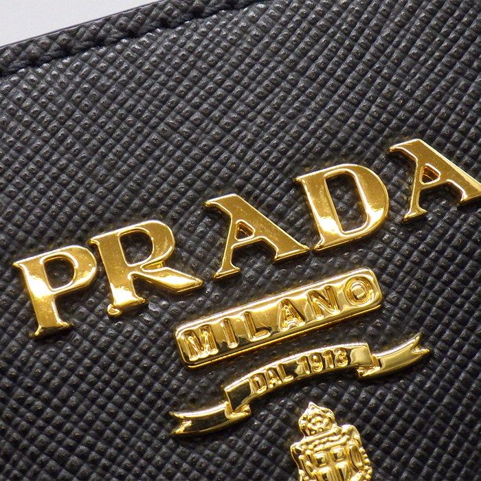 PRADA Saffiano Leather Handbag 1BA118 in Black with Gold Accents