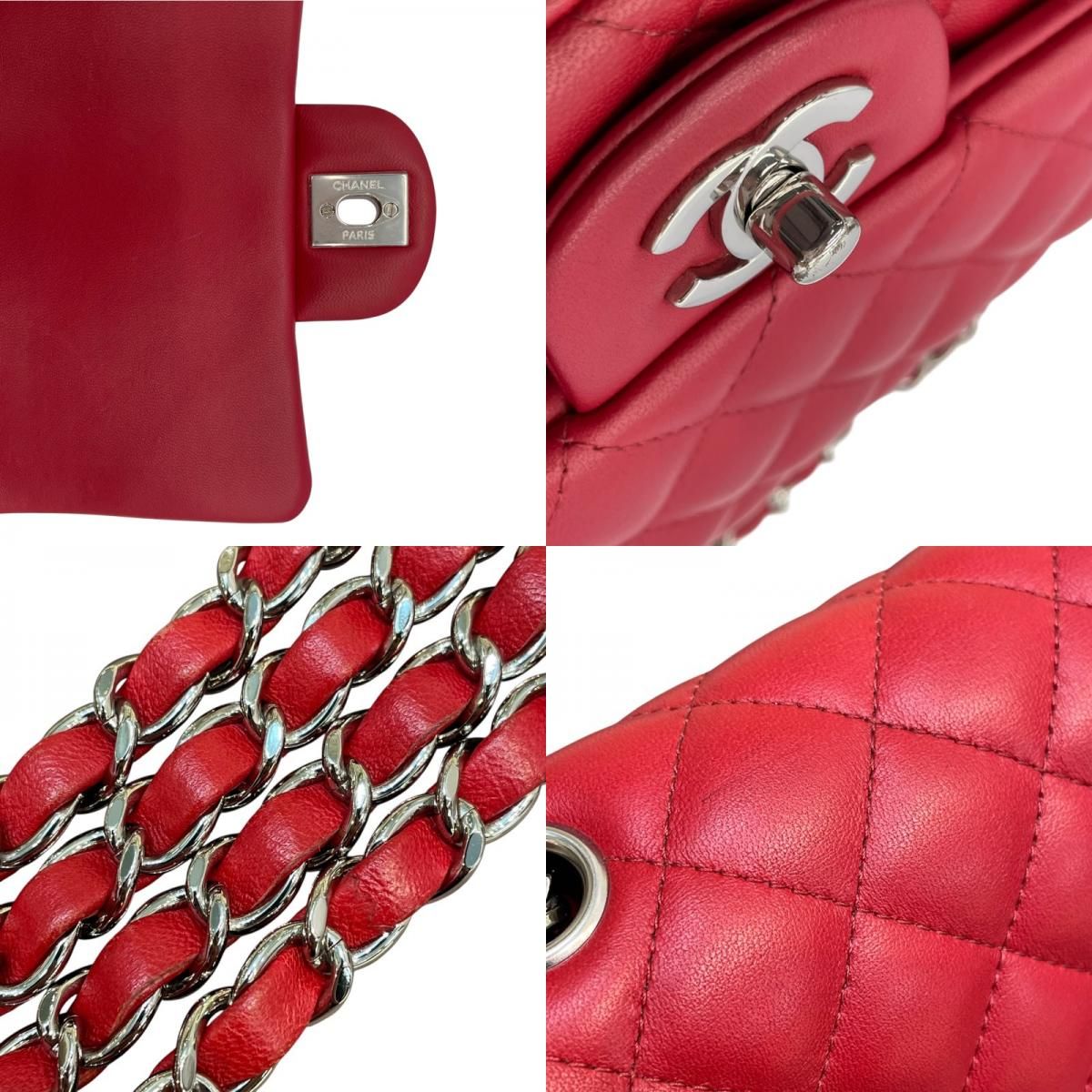 CHANEL Mini Matelassé 18 Red Lambskin Shoulder Bag with Silver Hardware