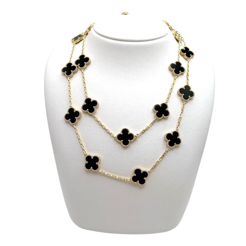 Van Cleef & Arpels Vintage Alhambra Long Necklace in K18 Gold & Onyx