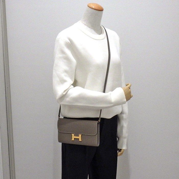 HERMES Constance To Go Shoulder Bag in Etoupe with Gold Hardware
