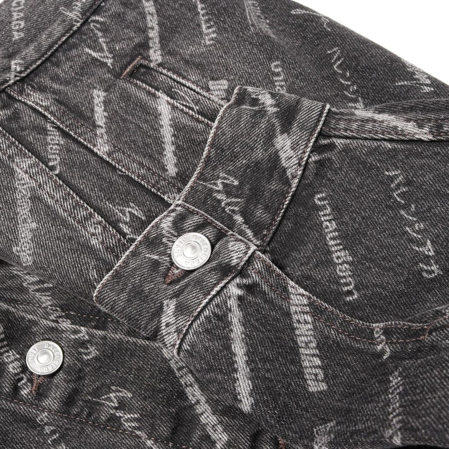 BALENCIAGA All-Over Logo Denim Jacket - Large Fit - Black
